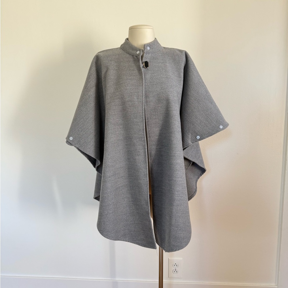 Gray Cape Coat Minimalist Button Front Poncho Swing Jacket